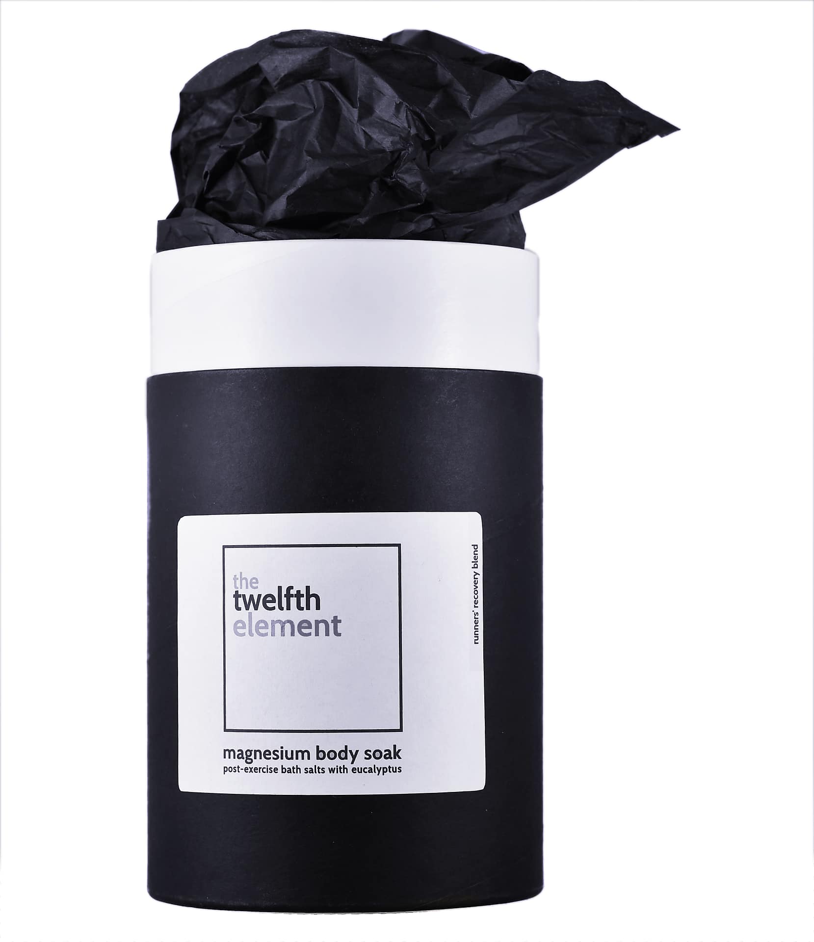 the twelfth element Black Cardboard Tube with Black Tissue Paper On A White Background